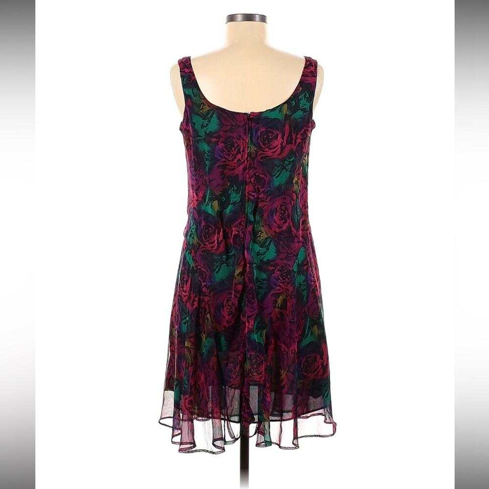 Vintage 80s PJ‎ Klein chiffon and roses dress, size 9 or 10